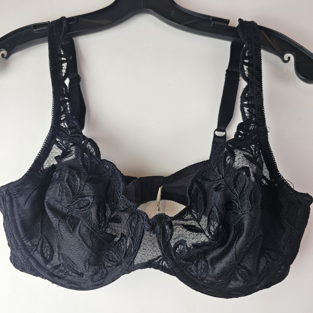 Bali Lace Desire Underwire Bra Size 36C Black Embroidered Lace Adjustable 3373
